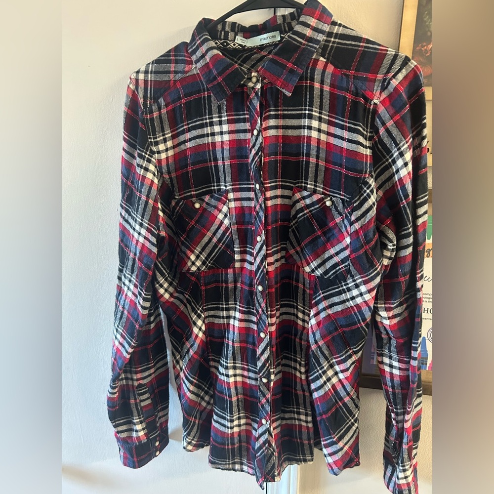Maurices Red and Black Plaid Shirt
